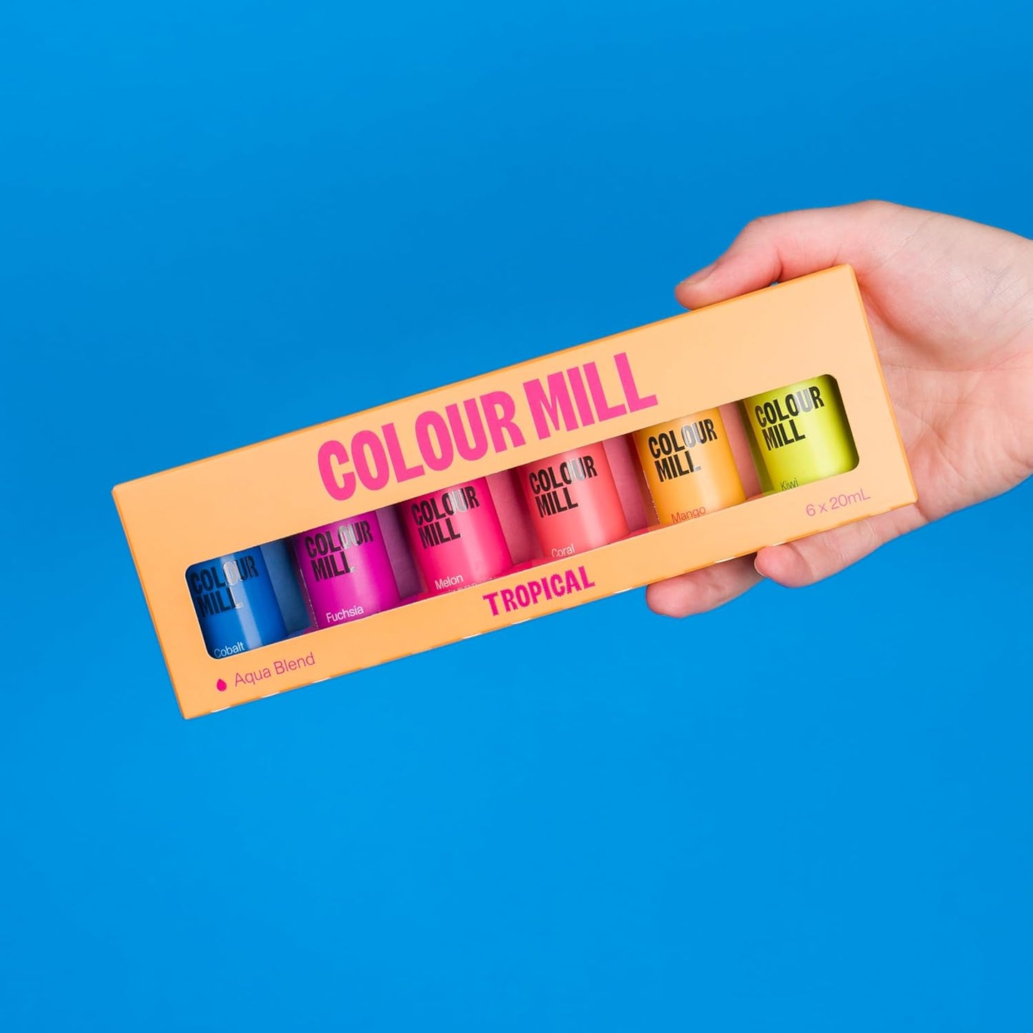Colour Mill Tropical Pack Aqua Blend Water-Based Food Coloring, 20 Milliliters Each of 6 Colors - Cobalt, Coral, Fuchsia, Kiwi, Mango and Melon