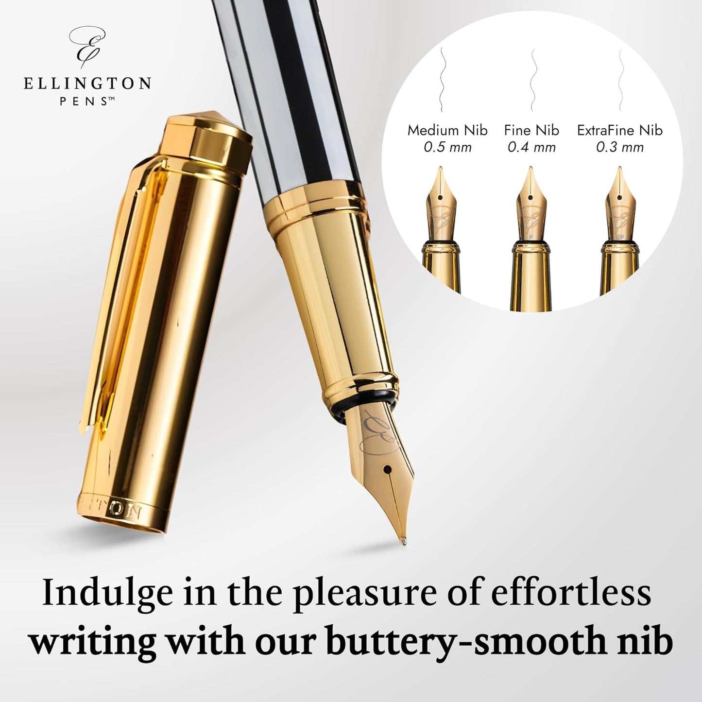 Ellington Pens Luxury Fountain Pen Set- Fountain Pens for Writing - Smooth Extra Fine Nib - Includes Refillable Ink Converter, 3 Ink Cartridges [Black & Blue], Gift Box - Elegant Calligraphy