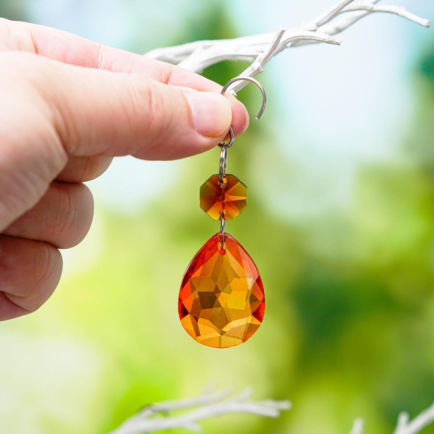 H&D HYALINE & DORA 3Inch Crystal Suncatcher Bauhinia Prisms Pendants 10Pcs Chandelier Crystals Replacement Hanging Sun Catcher Beads for DIY Arts Crafts Decor (Amber)