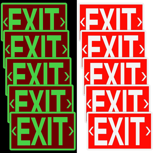 10 Pcs Glow in the Dark Exit Signs for Business 12 x 7 Inch Photoluminescent Signs Stickers for Indoor Outdoor for Business, Office, Warehouse (with Arrows)