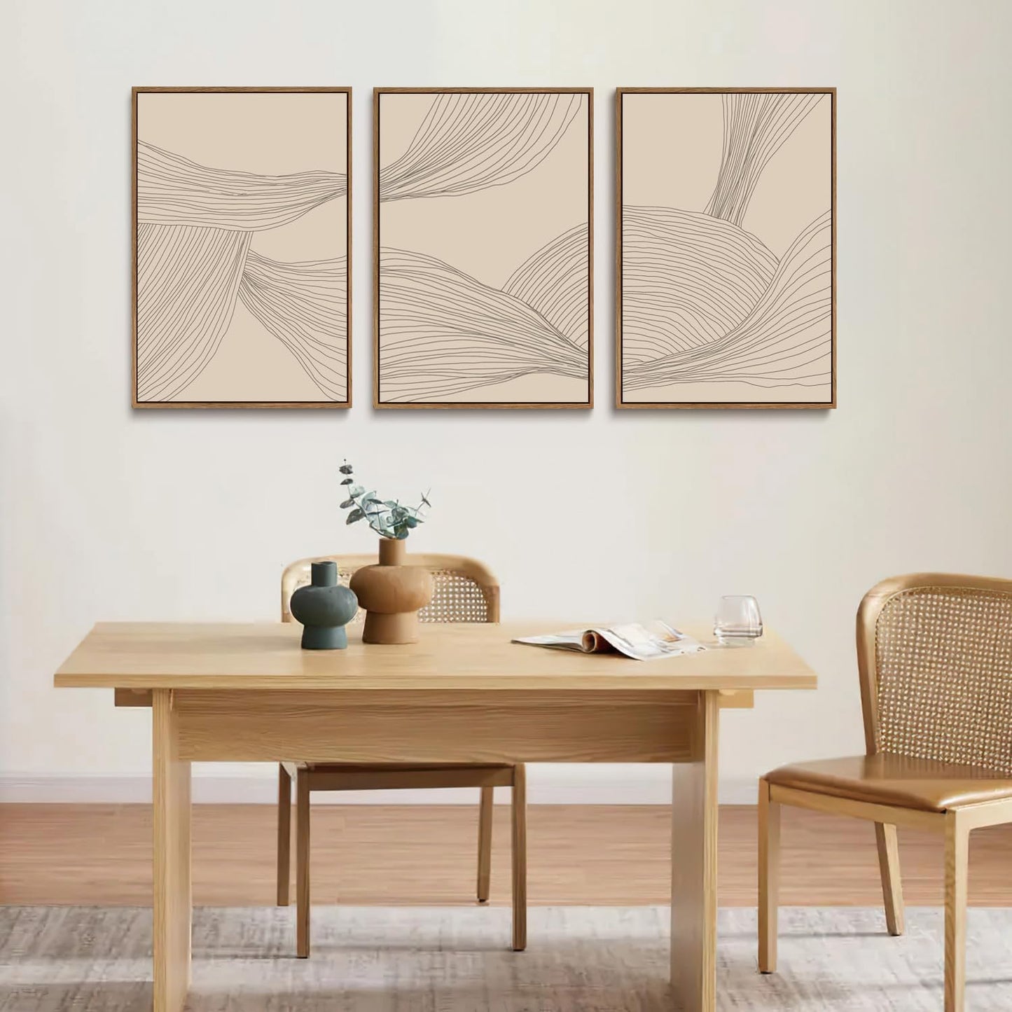 myusuar 3 Piece Large Modern Abstract Canvas Framed Wall Art For Living Room, Beige Minimalist Wall Art Decor Posters Prints For Bedroom Office, 24x36in