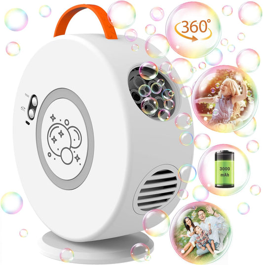 Bubble Machine Automatic Bubble Blower for Kids Toddlers Rechargeable Battery Portable Bubble Maker Electric Bubble Machine Auto Rotating 90°/360° Outdoor Toy for Birthday Party Wedding