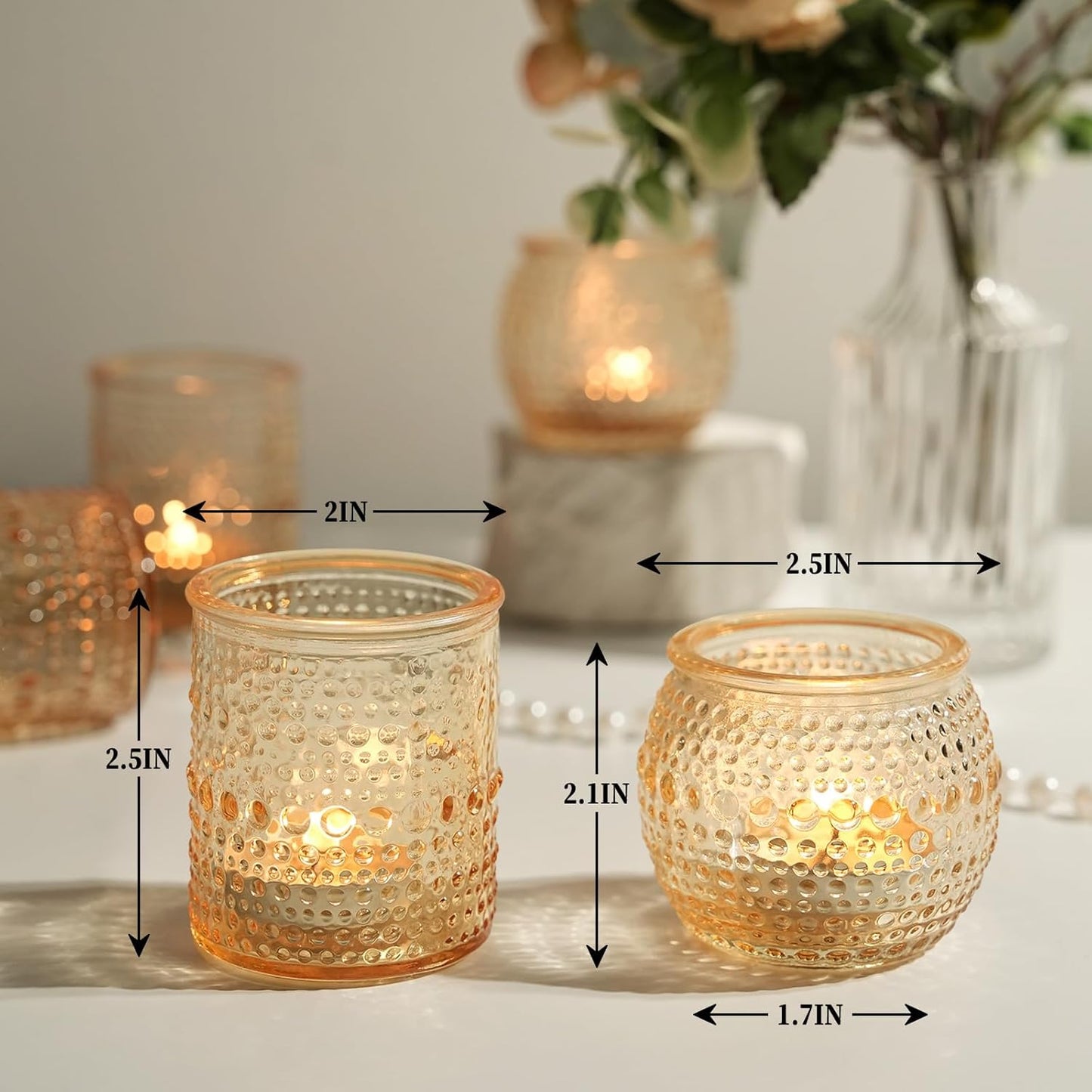 36ps Votive Candle Holders, 2x2.5inchs Gold Tea Light Candle Holders Glass for Table Centerpiece, Votives Candle Holders for Wedding, Bridal Shower and Tea Party Decorations (Gold)