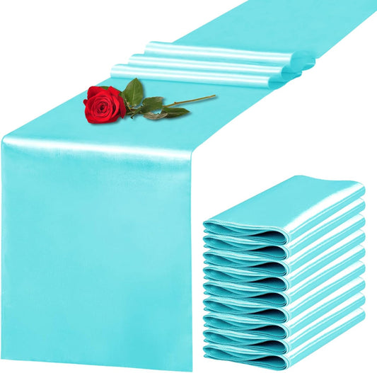 10 Pack Satin Table Runner 12 x 108 Inch Long Turquoise Silk Table Runner for Wedding Party Banquet Birthday Decoration