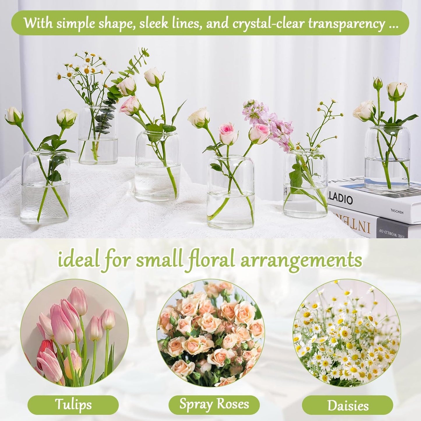 Small Glass Flower Vases, Set of 20 Clear Bud Vases for Centerpieces Mini Vase Bulk for Flowers for Wedding Birthday Party Housewarming Valentines' Day Table Centerpiece Decor