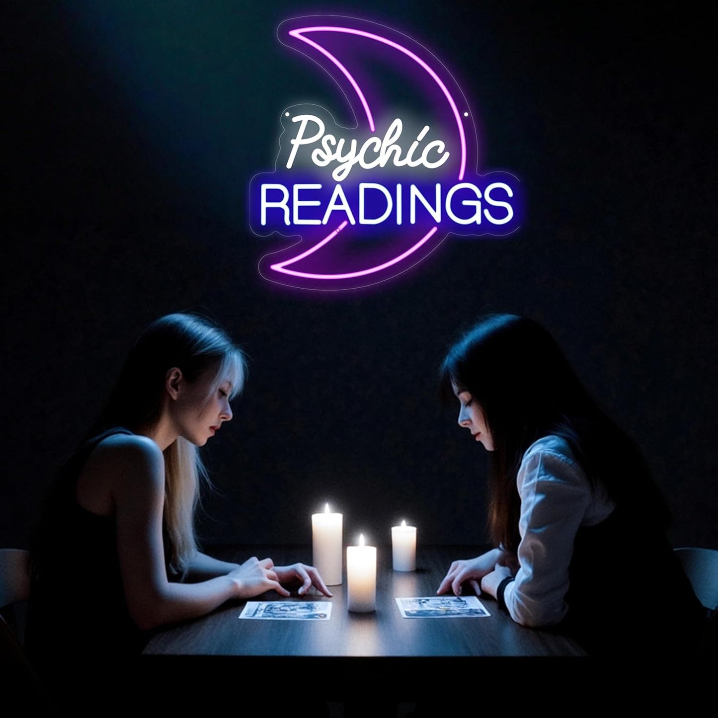 Psychic Moon Tarot Cards Neon Sign, Psychic Reading Led Light, Moon Star Shop Decor, Gothic Lover Gift, Dark Gothic Wall Art, Fortune Teller Sign for Psychic Tarot Room Wall Decor Tarot Reader Gifts