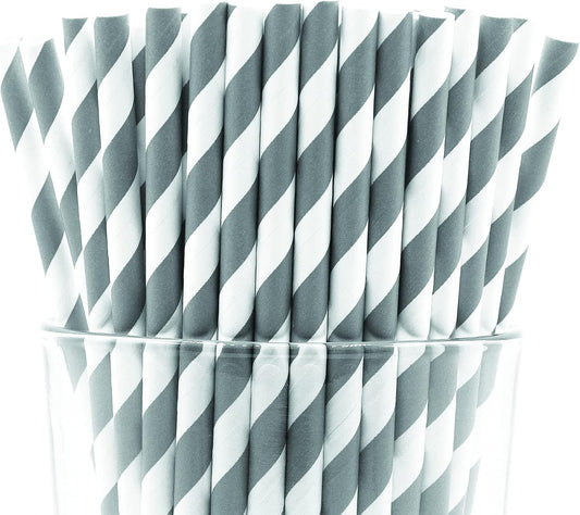 Pack of 900 Gray Swirls Biodegradable 4-Ply Paper Drinking Straws (Compostable, Non-toxic, BPA-free)