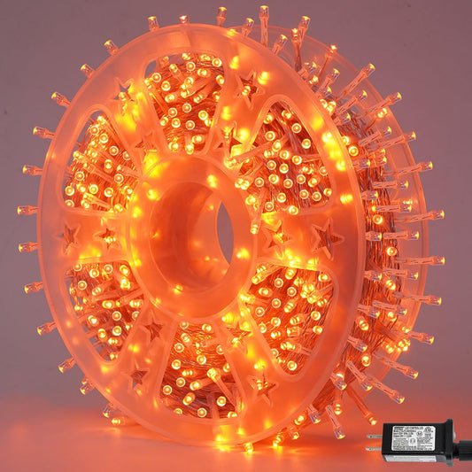 YEGUO 165ft 500 LED Halloween Lights Outdoor Waterproof, Orange String Lights Indoor Plug in, 8 Modes Clear Wire Orange Lights for Halloween