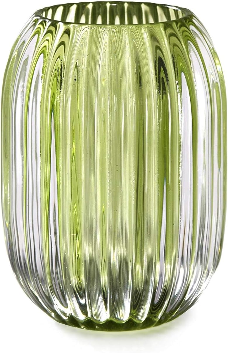 Serene Spaces Living Green Optical Glass Votive Holder, Perfect for Weddings and Home Décor, Measures 5" Tall and 3.5" Diameter, Set of 12
