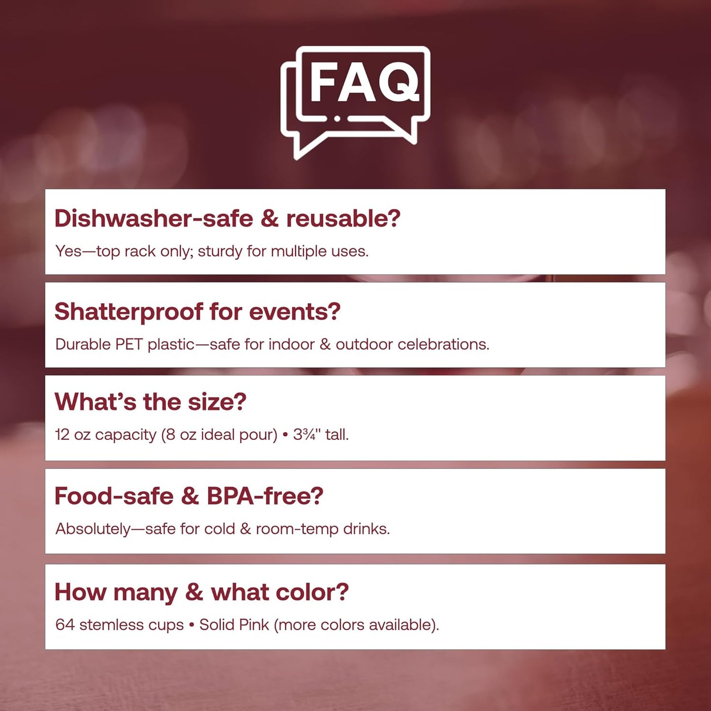 Smarty Had A Party 12 oz Wine Glasses – 64 Pink Stemless Plastic Wine Glasses, Unbreakable Disposable Drinkware for Weddings & Events