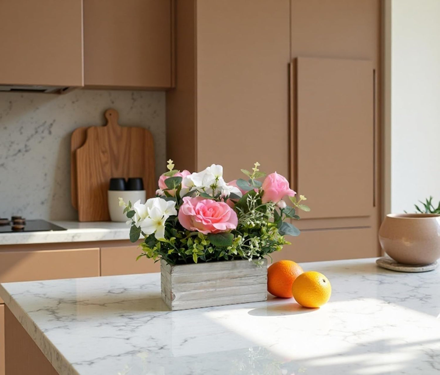 Artificial Flowers Fake Pink Roses Hydrangeas Arrangements in Pot for Home Wedding Table Centerpieces Indoor Outdoor Decoration(New Pink)