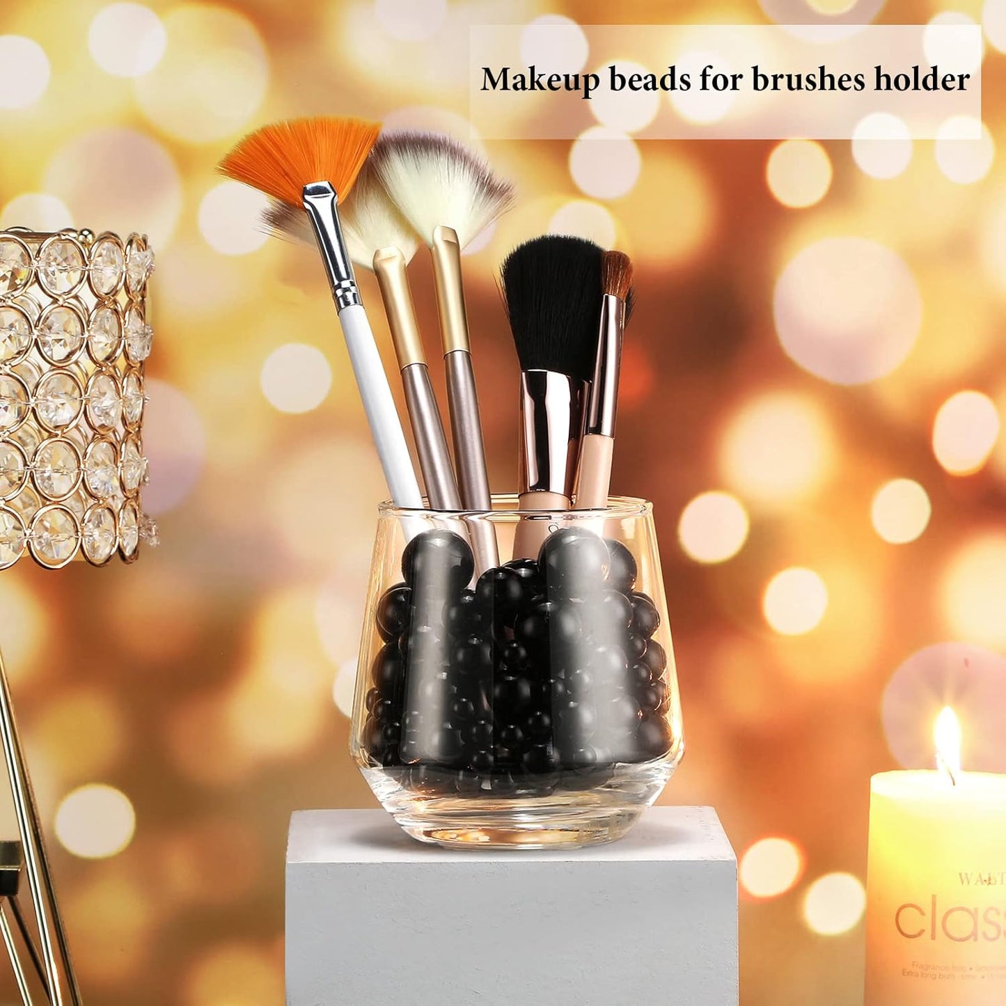 150 Pieces Vase Filler Faux Pearls Vase Makeup Beads No Hole Gloss Bead Mixed Sizes Round Pearl for Home Party Wedding Decor, 8/14/20 mm(Black)