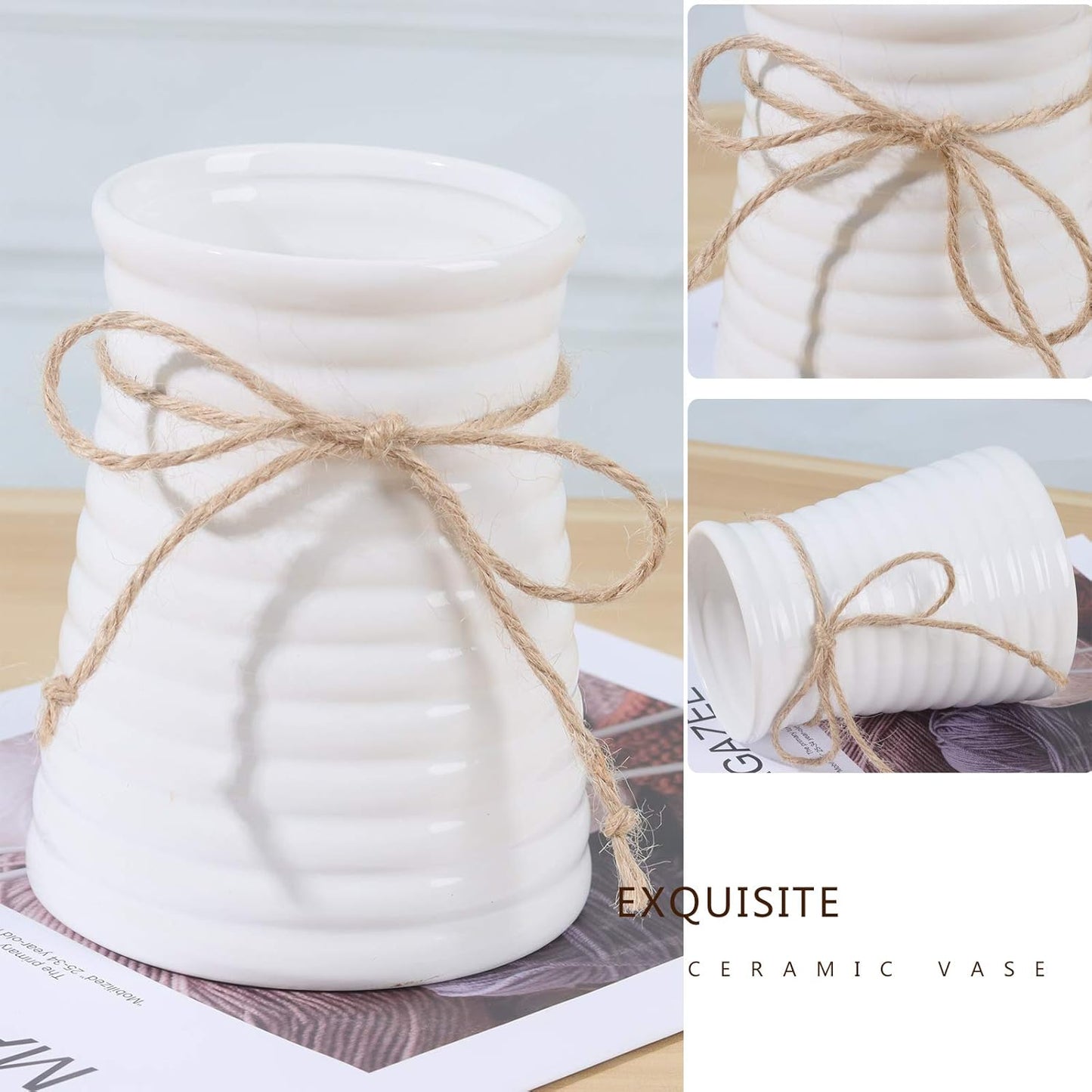 Lifelike Artificial Rose Bouquets and Ceramic vases, Fake Silk Roses, Suitable for Wedding, Dining Table, Office, Party and Home Decoration（Blue）