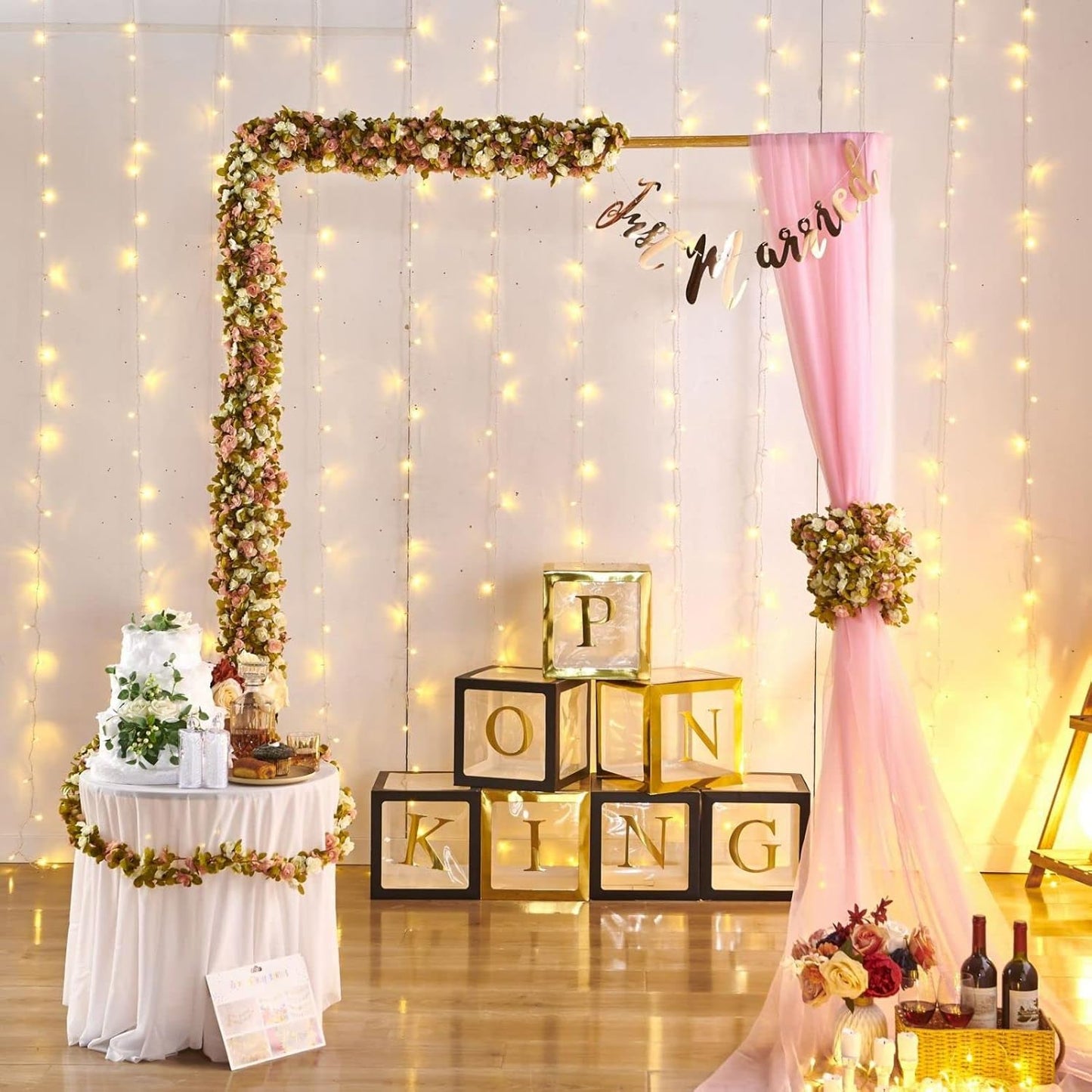 8 Pcs x 8.2 ft Flower Garland Artificial Rose Vine Flowers with Green Leaves Hanging Fake Roses Vine for Room Party Home Wedding Birthday Christmas Wall Arch Decor, Pink White Flower