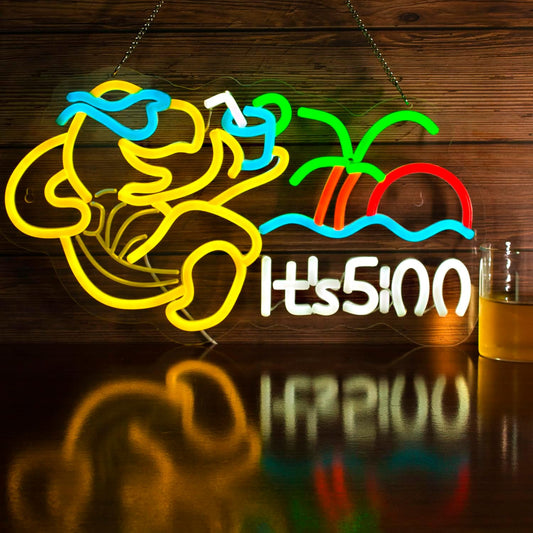 Turtle Its 5 00 O'clock Neon Signs for Wall Decor,Led Neon Light,Dimmable,USB Powered, Five Oclock for Home Bar Shop Beer LED Light Man Cave Garage Pub