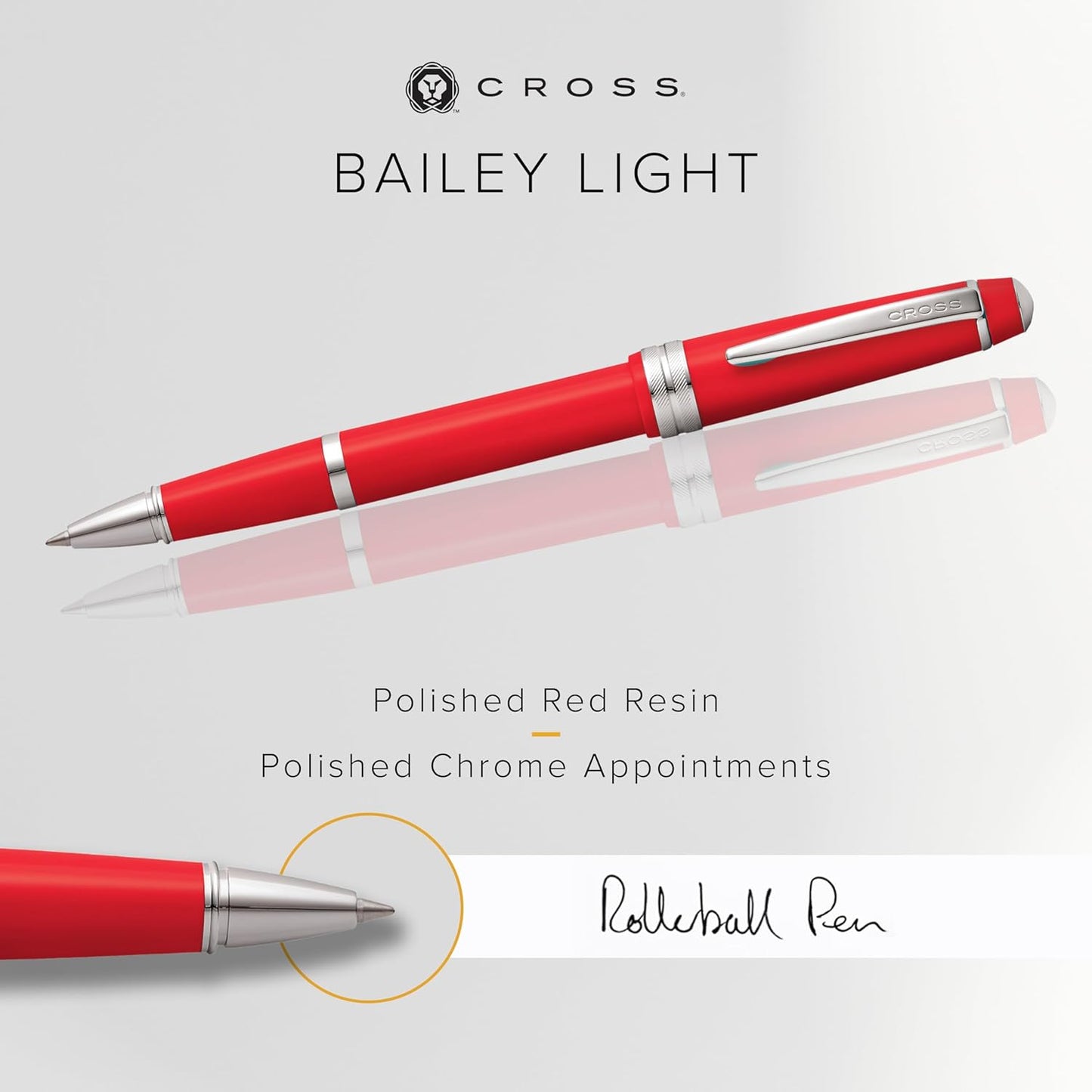 Cross Bailey Light Refillable Rollerball Pen Presented in a Everyday Gift Box - Medium Point, Black Ink, Red