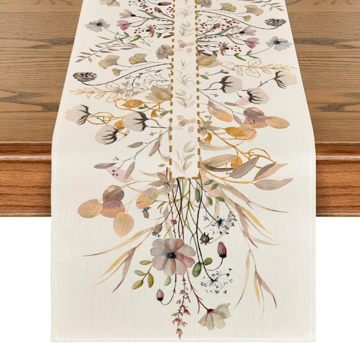 Artoid Mode Wildflower Leaves Floral Fall Table Runner, Autumn Thanksgiving Kitchen Dining Table Decoration for Indoor Outdoor Home Party 13x60 Inch