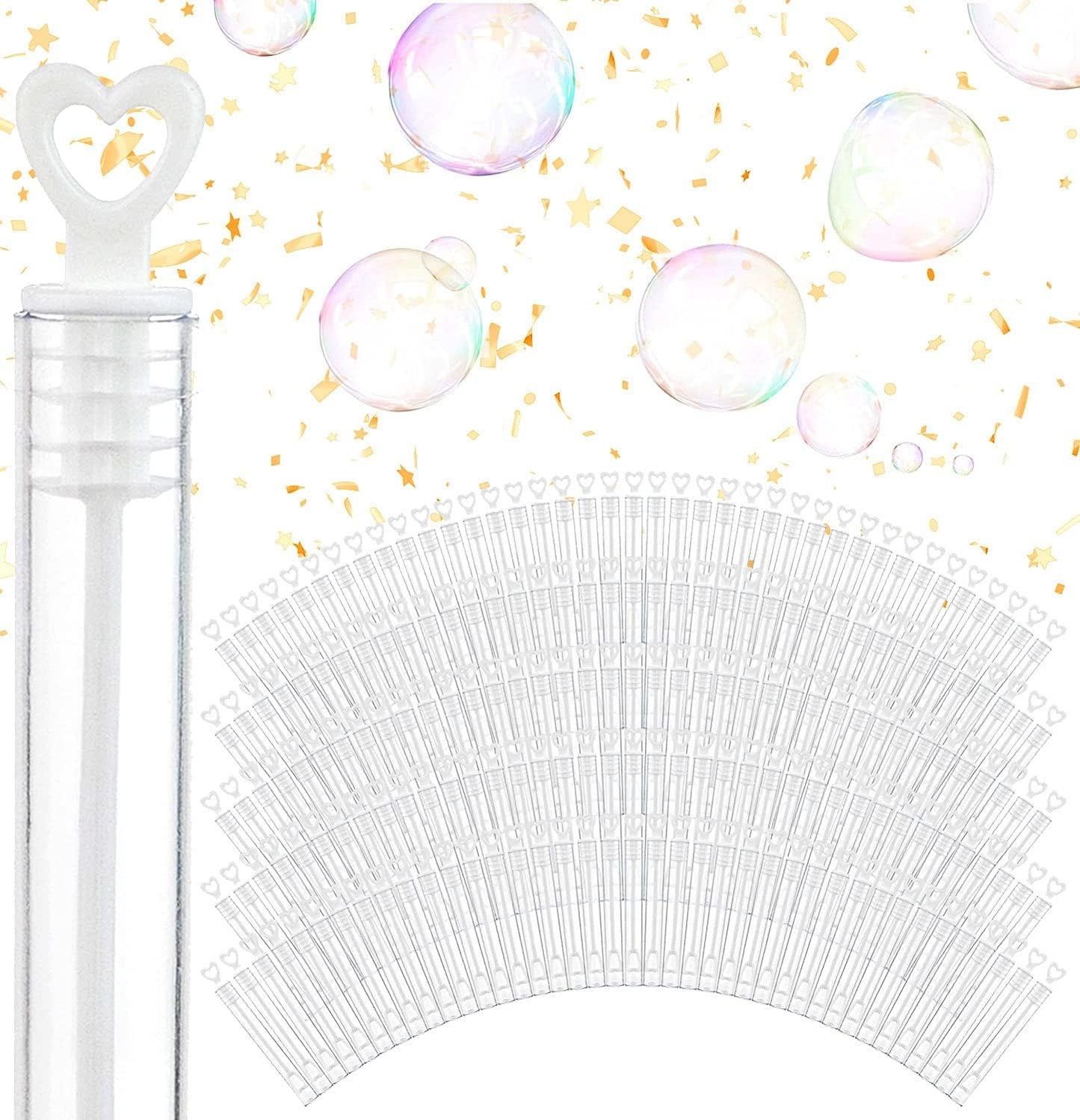 Wedding Bubbles Bulk - White Heart Top Wands (100 Count) Individual Mini Bubble Wand Favors for Weddings, Celebration Party Favor for Guests - Stock Your Home