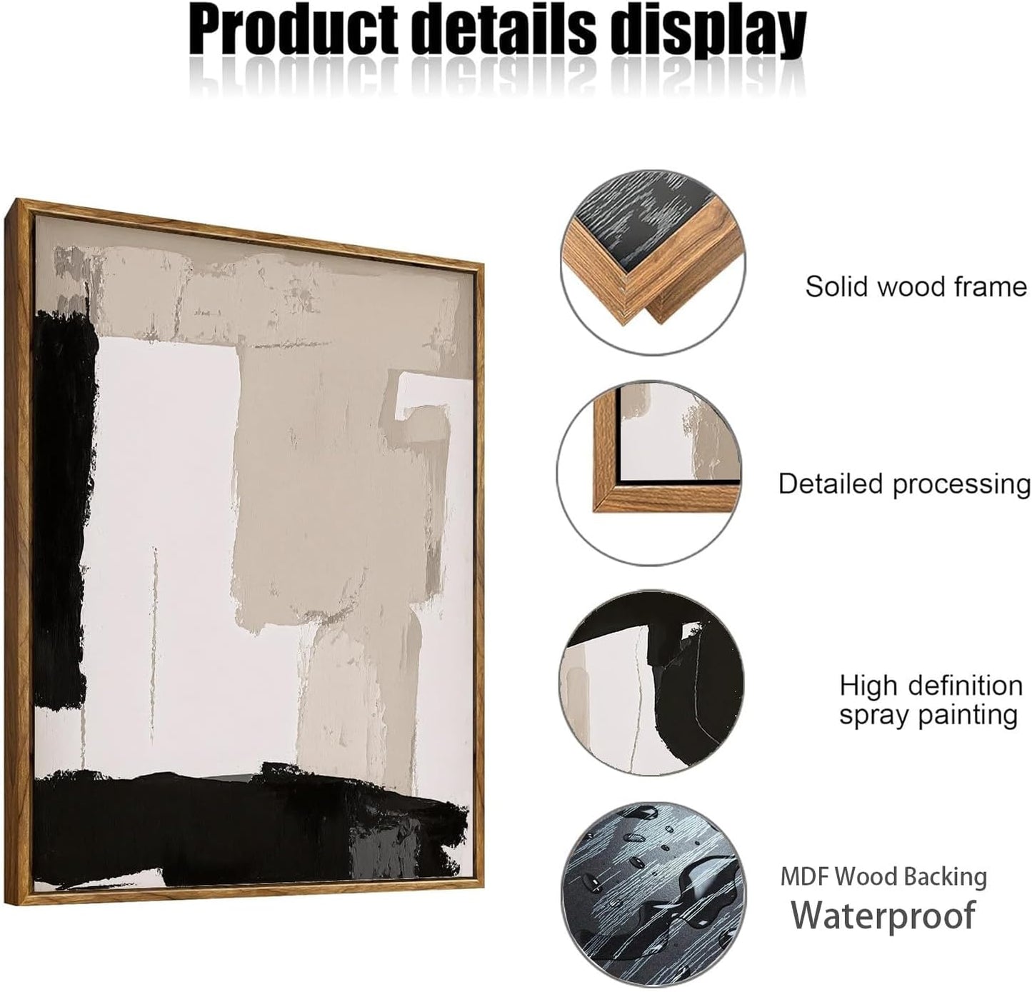 myusuar 3 Piece Large Modern Abstract Canvas Framed Wall Art For Living Room, Black And Beige Blocks Minimalist Wall Art Decor Posters Prints For Bedroom Office, 16x24in