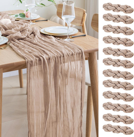 Asee'm 12pcs Cheesecloth Table Runner 120 Inches Long Nude Pink Boho Gauze Cheese Cloth Runner 10FT Rustic Sheer Table Runners for Christmas Wedding Party Baby Shower Spring Easter Decoration