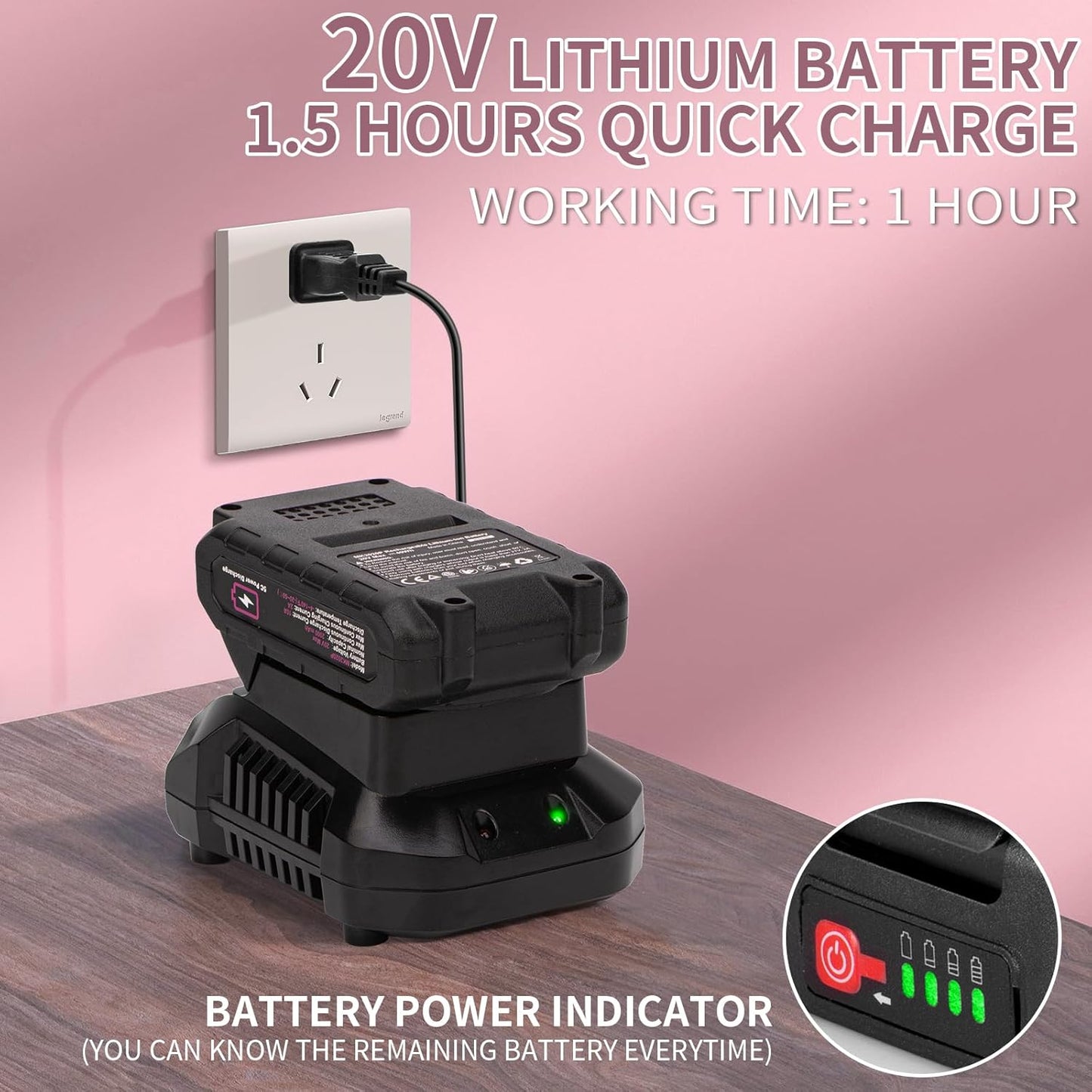 Hot Glue Gun, 20V Pink Cordless Glue Gun with 30 PCS Full Size Glue Sticks, 2Ah Rechargeable Battery Glue Gun Kit for DIY, Arts & Craft, Decorations, Gift for Women