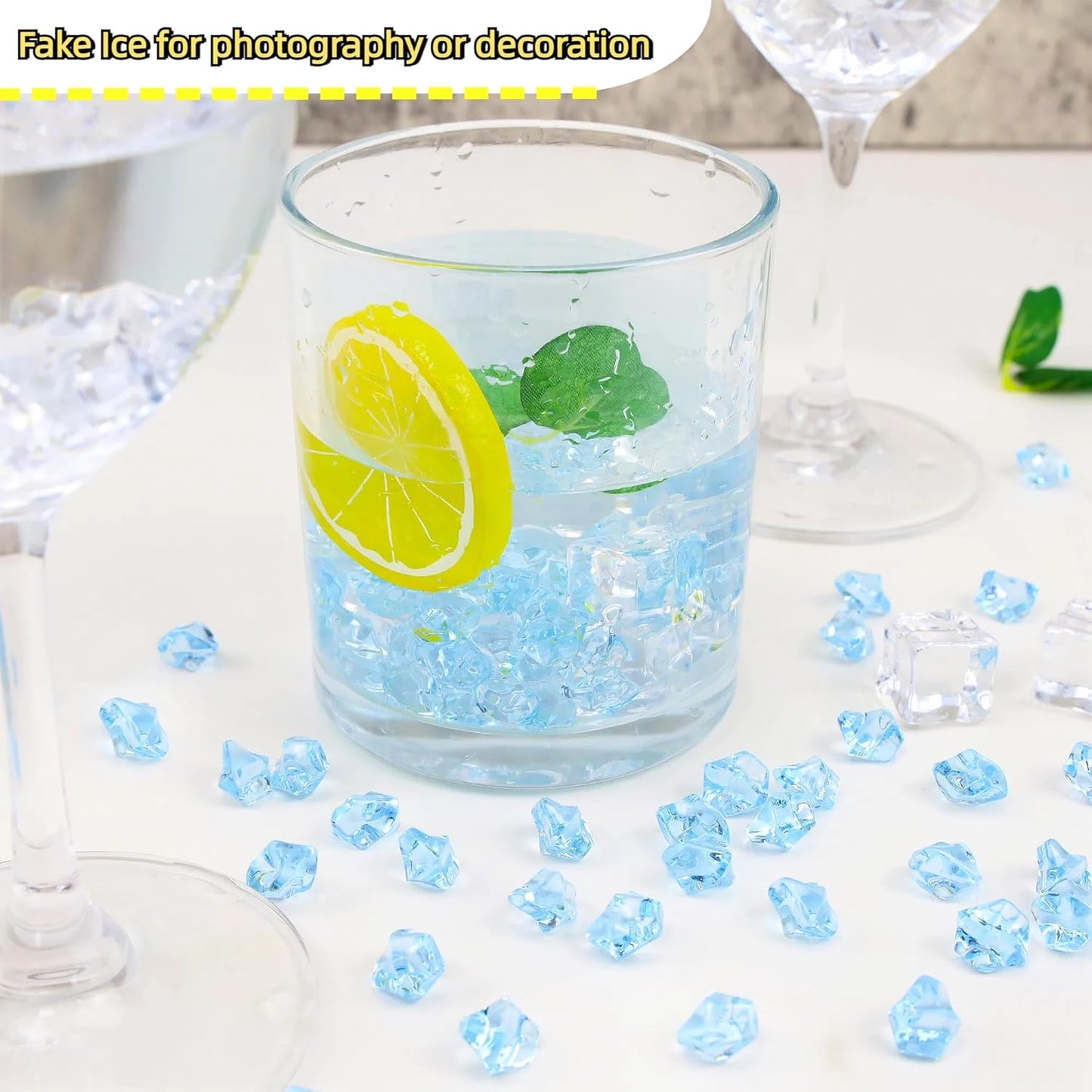 YATOJUZI 500pcs Fake Ice Cubes Sky Blue Acrylic Crushed Rocks Vase Fillers Plastic Diamonds Gems for DIY Party Wedding Centerpiece Table Scatter Prop Display 0.5" (Only Sky Blue)