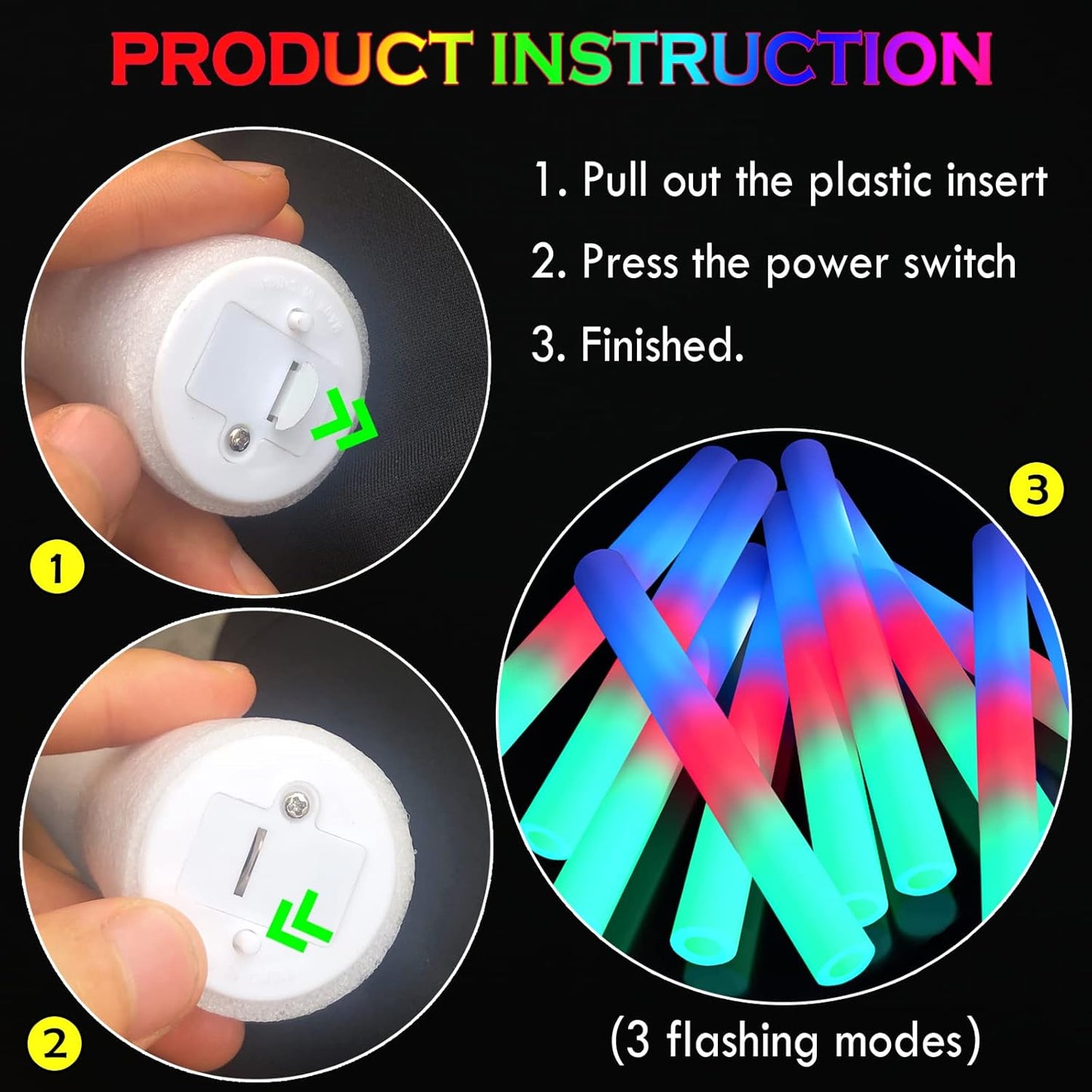 15 Pcs Foam Glow Sticks Bulk, LED Light Up Foam Sticks, Glow in the Dark Party Supplies for Adults, 3 Flash Modes, for Wedding Halloween Birthday Christmas Rave Party Favors