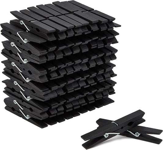 Juvale Wooden Clothespins - Indoor Laundry Hanging & Laundry Clips - Wooden Clothes Pins for Crafts & Photo Clips - Strong Spring Grip & Mini Clothespins - Pack of 100, 4 in, Black