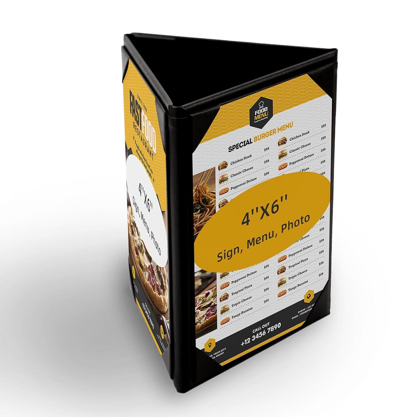 Menu Covers - Set of 10 Double-Sided Table Tent Cards for Restaurant, Dinner Party, and Bar Menus - Includes Bill Holder and Reserved Seating Signs - Easy to Clean and Foldable (20, 4"x6"Trifold)