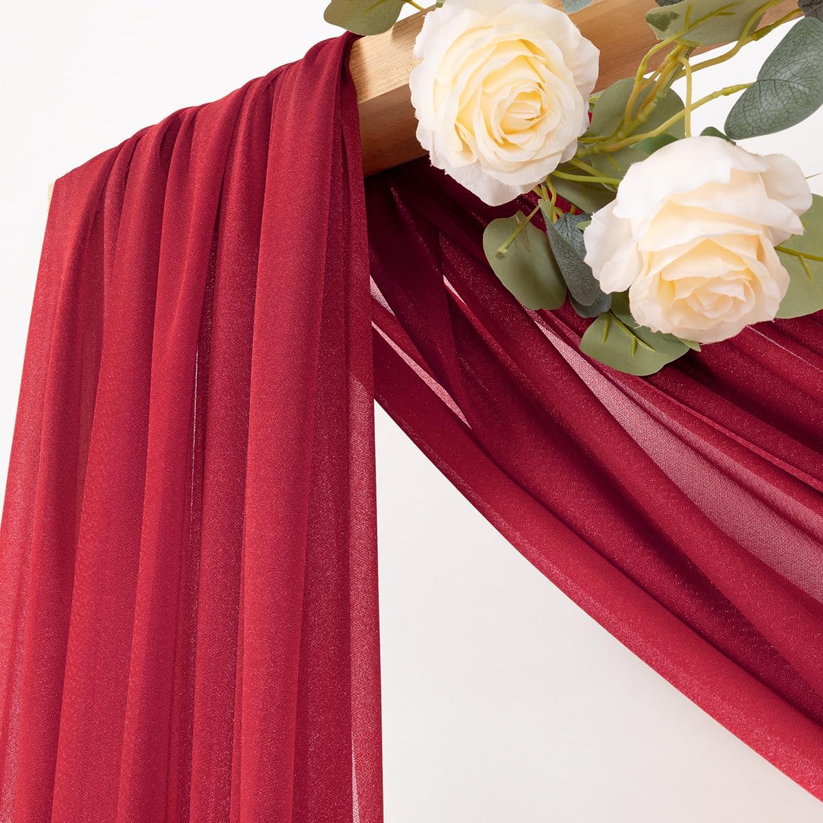 MLMC Red Wedding Arch Draping Fabric 1 Panel 29" x 20 FT Extra Long Gauze Drapes Sheer Backdrop Curtains 6.6 Yards Airy Outdoor Drapery Panels for Wedding Baby Shower Birthday Decor