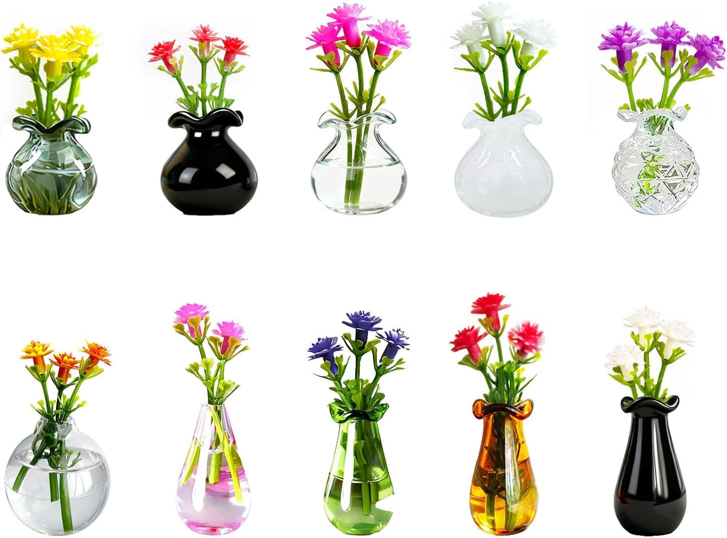 Magnetic Bud Vase Set – Mini Ceramic & Glass Vases with Strong Magnet for Fridge & Whiteboard – Decorative Small Flower Vases for Kitchen, Home or Office Décor for Women (Glass)