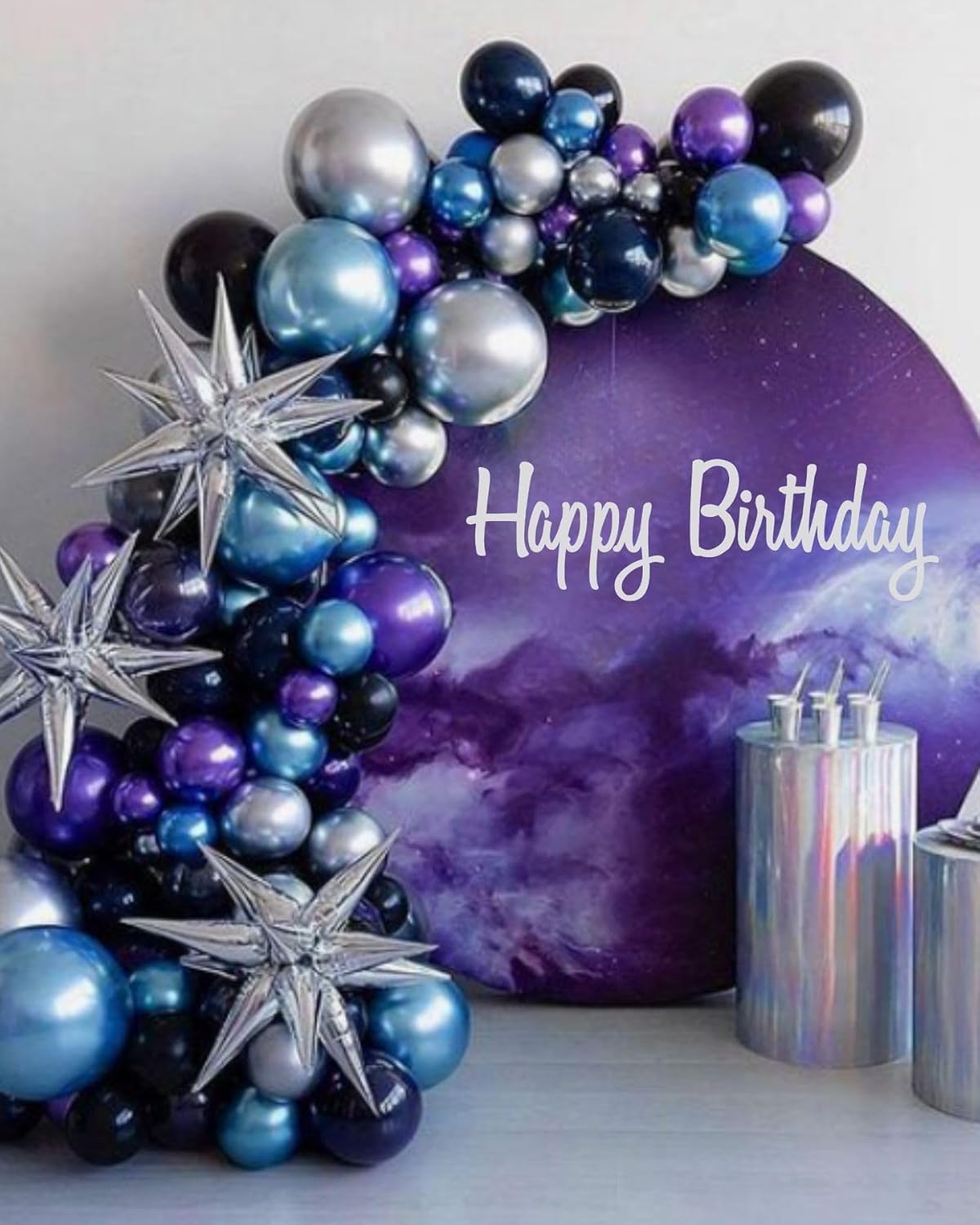 Paready Purple Blue Balloons Set, 50pcs 12 Inch Metallic Blue Purple Latex Balloons Helium For Boys Birthday Space Theme Party Decorations