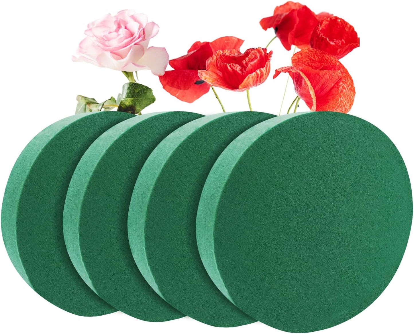 Prashent 4 Pcs Round Floral Foam Blocks,Green Wet Dry Flower Foam Plant Foam for Artificial & Fresh Flower Arrangements DIY Craft 7.9" X 1.6"