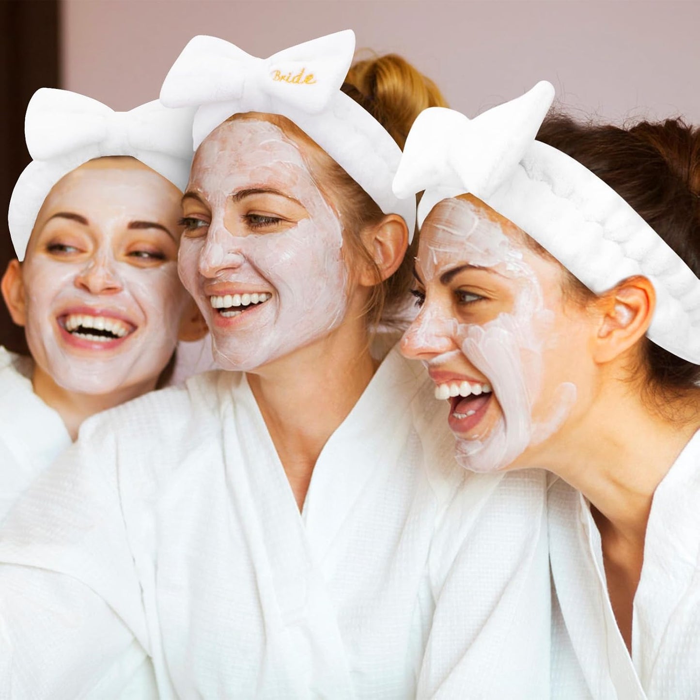 Semato Bachelorette Party Favor Set Bride and Bridesmaid Spa Headband Skincare Headbands for Women Gifts and Party Supplies (1 bride+7white)