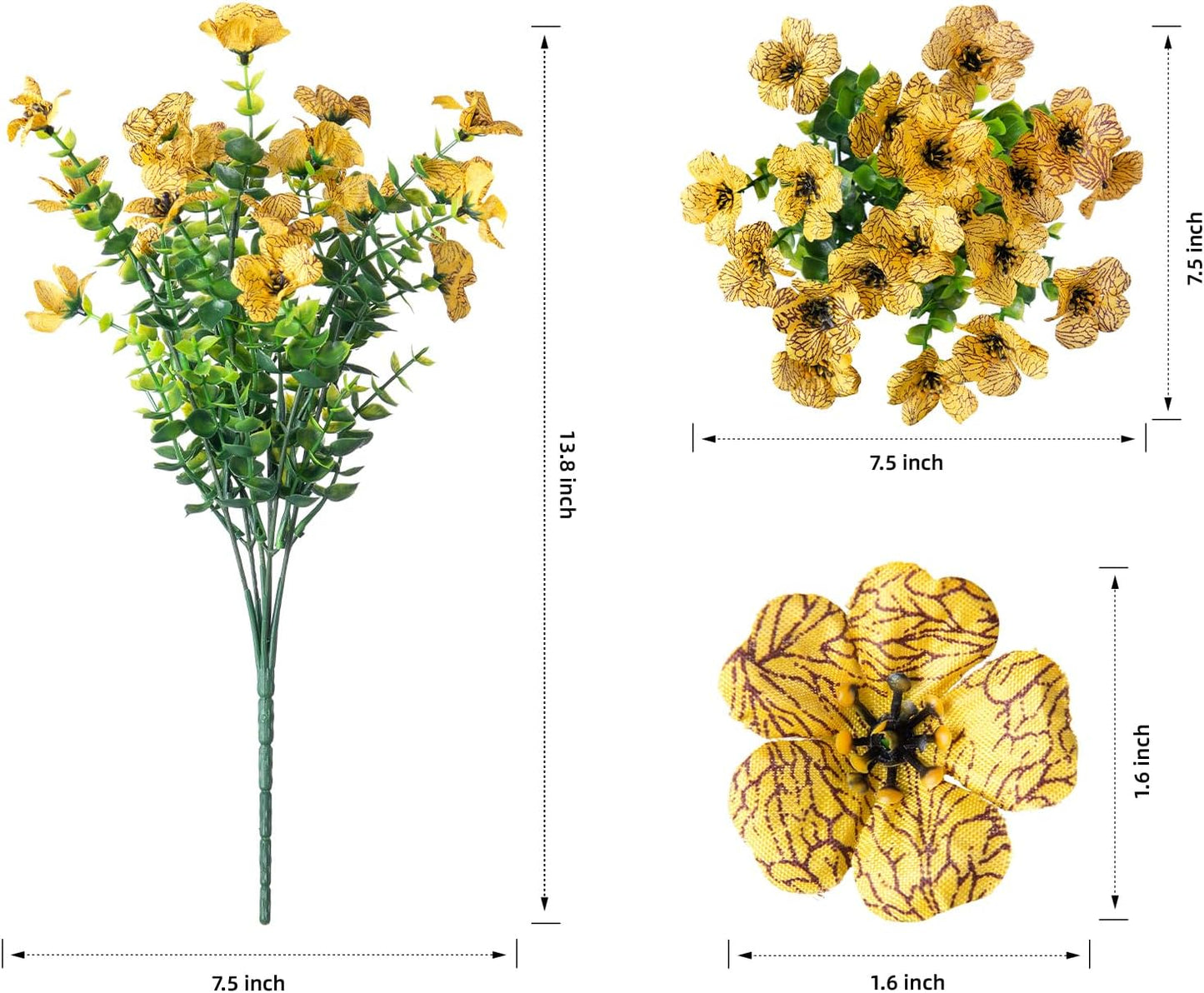 HyeFlora Artificial Fall Flowers Faux Mums for Outdoor Indoor Garden Home Decoration, Faux Flower Daisy with Eucalyptus Leaves Fake Mums Plants Greenery Boxwood Porch Patio, 12 Bundles (OrangeYellow)
