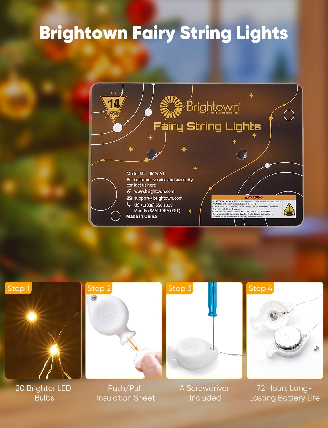 Brightown 30 Pack LED Fairy Lights Battery Operated String Lights, 7ft 20LED Waterproof Silver Wire String Lights, Firefly Starry Moon Lights for Mason Jars DIY Christmas Wedding Party Bedroom