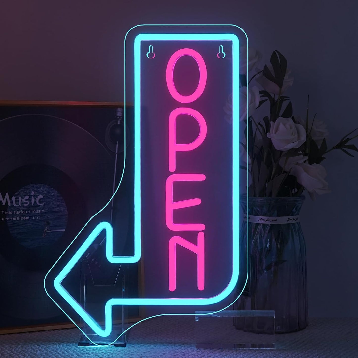 Looklight Blue Open Arrow Neon Sign Dimmale Neon Lights For Wall Decor Led Lights For Bars Stores Coffee Shop Hotel Window Outdoor Decor USB Powered 10 x15.75in