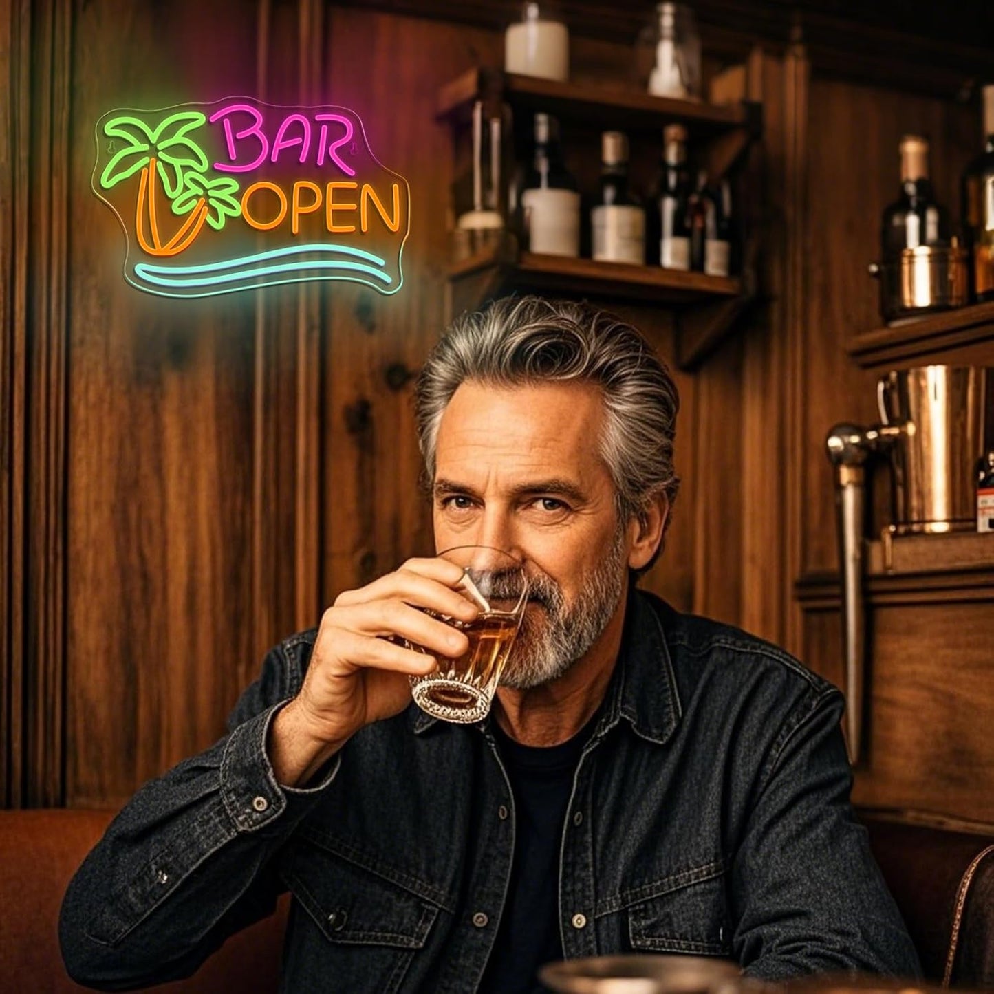 Ineonlife Coconut Tree Open Neon Sign Bar Neon Signs for Wall Decor Palm Tree LED Lights for Beer Bar Cafes Man Cave Shop Hotel Party Decorations Teen Boy Gift