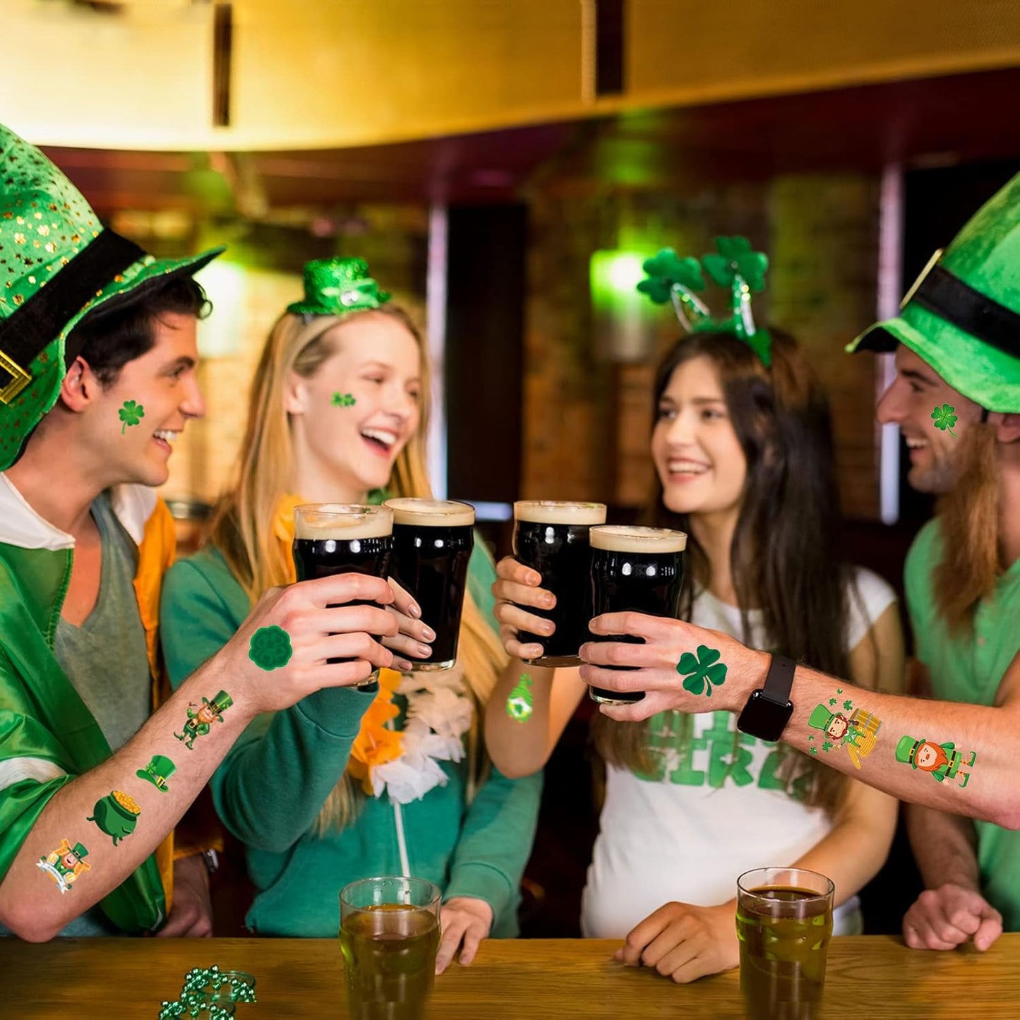 140+ Pcs St Patricks Day Tattoos, 34 Sheets Unique St. Patrick's Day Tattoos Stickers, Shamrock Green Temporary Tattoos, Lucky Clover Tattoos for Kids Party Favors Accessories Irish Party