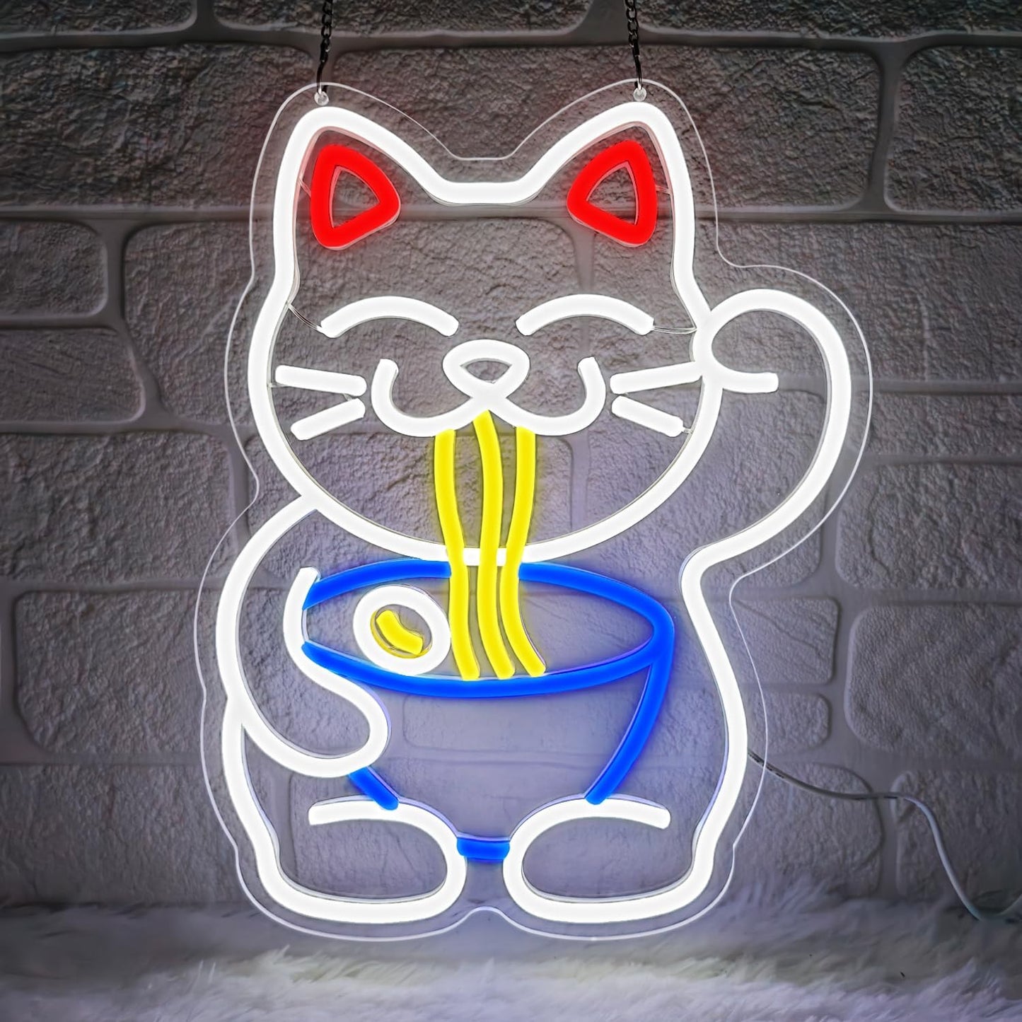Lucky Cat Ramen Neon Sign,Neon Signs for Wall Decor,Dimmable USB Led Cat Sign,Neon Lights for Bedroom,Japanese Lucky Cat Noodle Led Neon Signs,Gift for Ramen Lovers,Anime Fans & Foodies