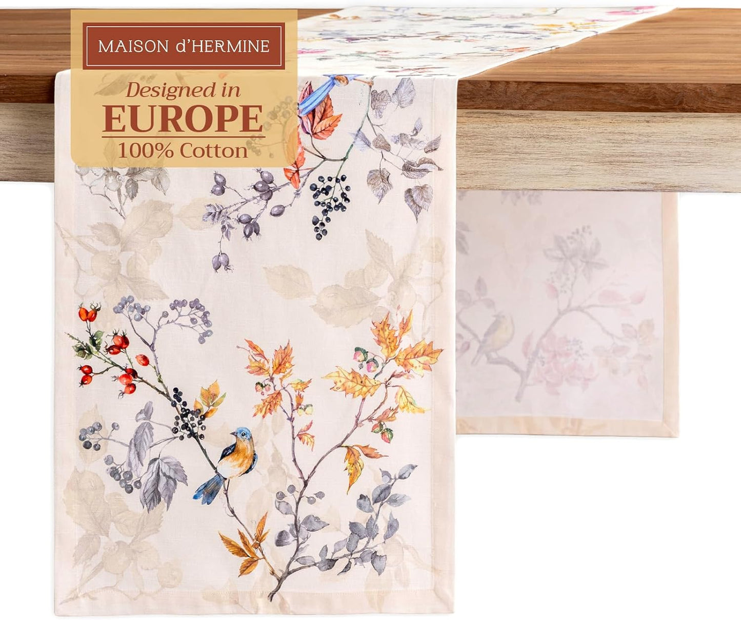 Maison d' Hermine Table Runner 100% Cotton Single Layer Table Runners 72 inches Long for Thanksgiving Christmas Decorations Home Kitchen Dining Party Wedding (Equinoxe - Beige, 14.5" x 72")