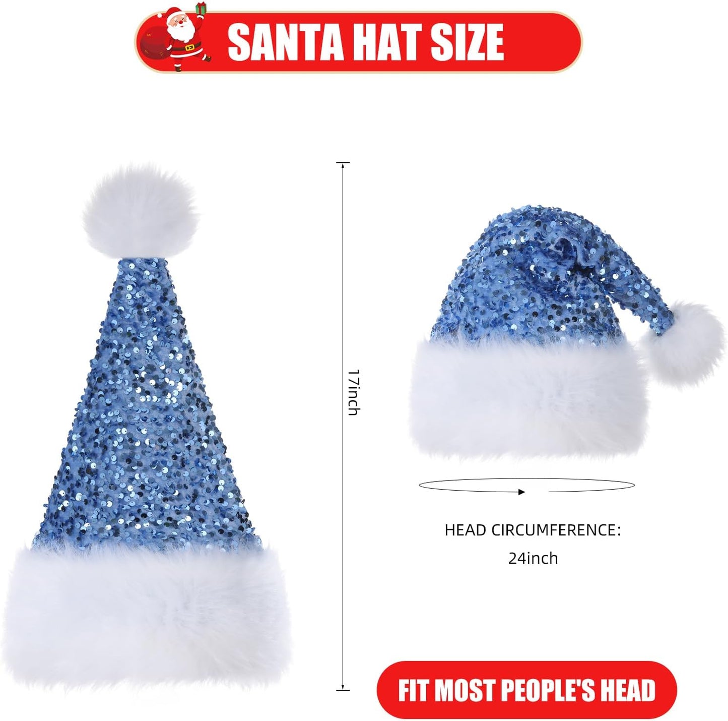 Personalized Sequin Santa Hat for Adults, Red Glitter Christmas Party Hat, Xmas Halloween New Year Holiday Headwear