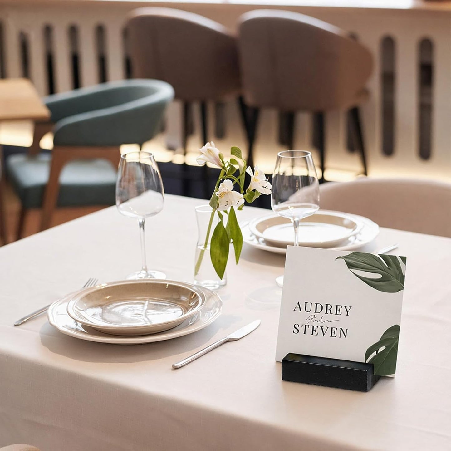 Giantree 24 Pcs Black Wood Place Card Holders, Table Number Holder Stands Name Card Holder Photo Display for Wedding Party Events Exhibition Decoration Office Restaurant Business 2.76x1.38x 0.59 inche