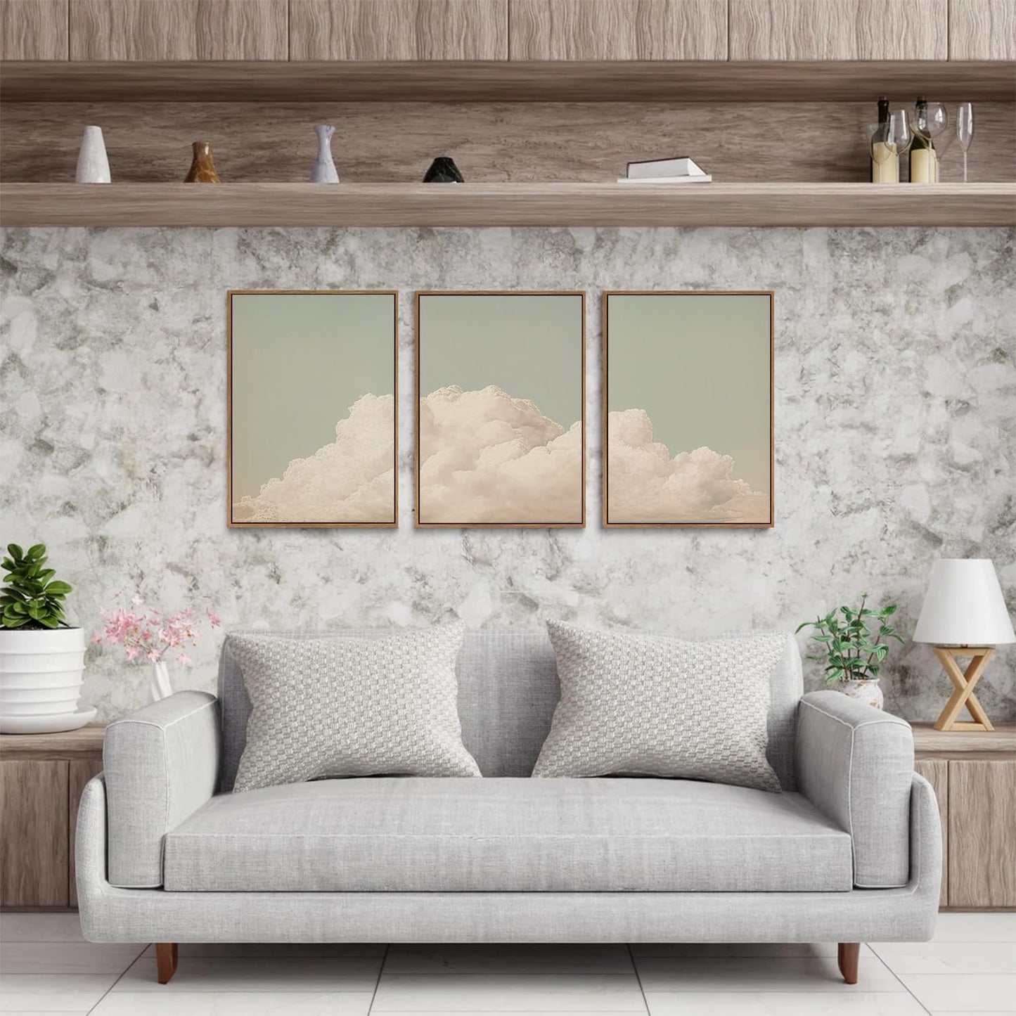 myusuar 3 Piece Large Modern Abstract Canvas Framed Wall Art For Living Room, Dearm Cloud Minimalist Wall Art Decor Posters Prints For Bedroom Office, 24x36in