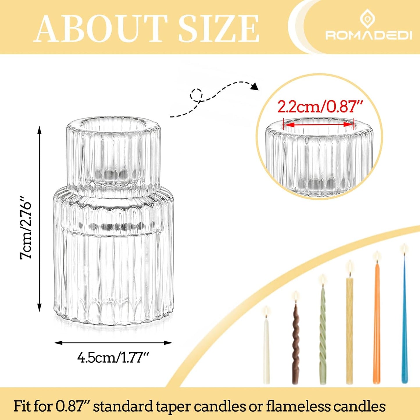 Romadedi Glass Candle Holder for Candlestick - 2Pcs Clear Small Tapered Candle Holders Wedding Decor Table Centerpiece for Candle Sticks Christmas Party Table Living Room Dinner Advent