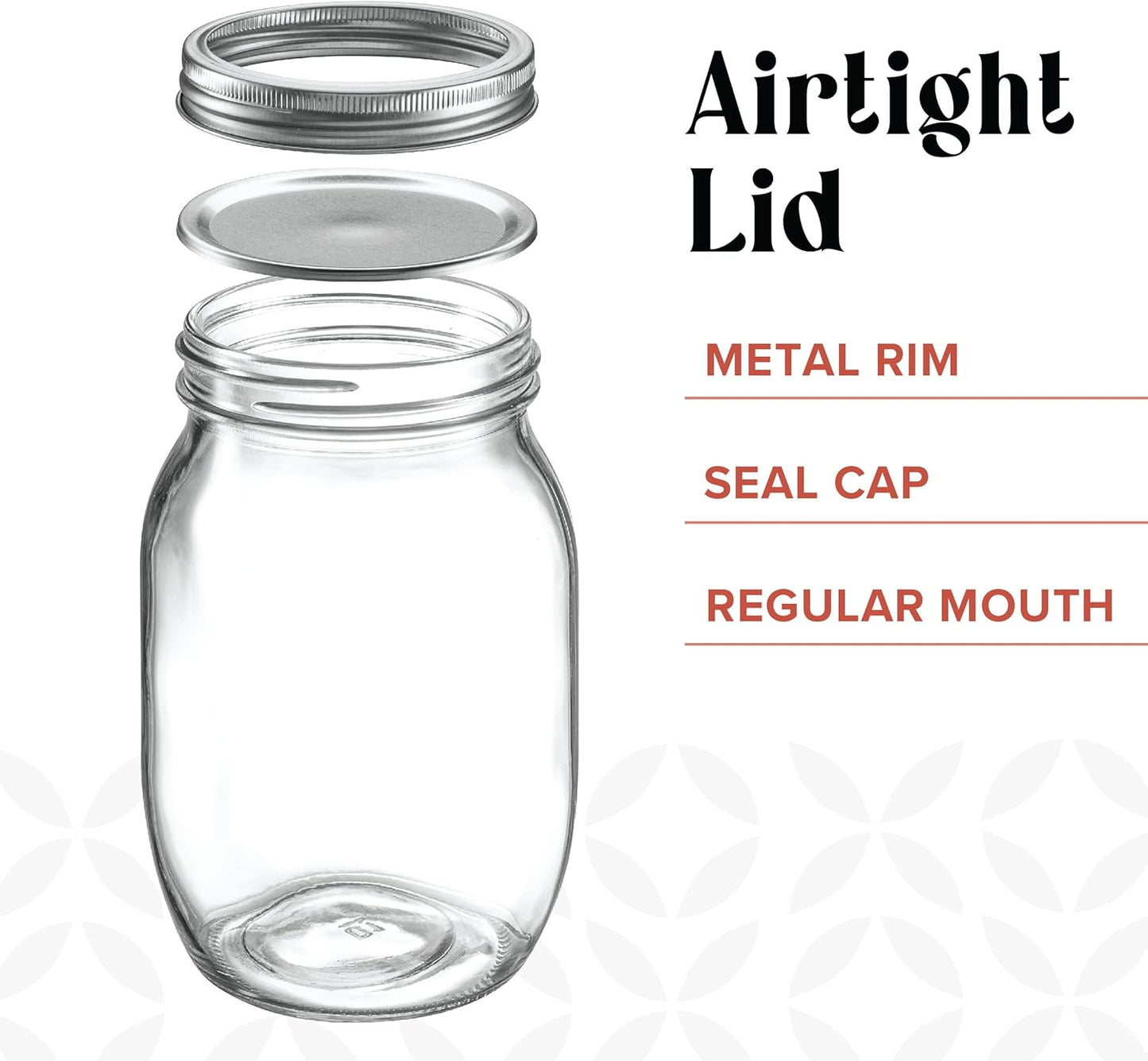 [6 Pack] 16 oz. Regular-Mouth Glass Mason Jars with Metal Airtight Lids and Bands for 1 Pint Canning, Preserving, & Meal Prep