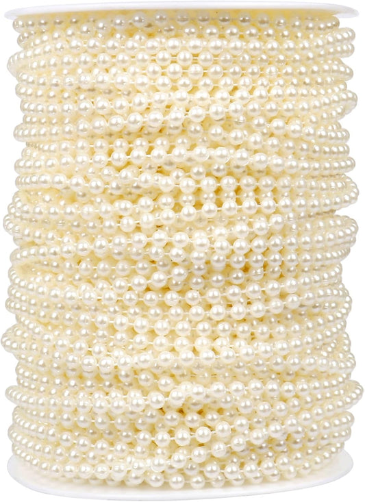 [177Feet] Pearl Beads Garland, 4MM 59 Yards Faux Pearl Beads String Roll Bulk for DIY Craft Wedding Party Christmas Tree Decoration