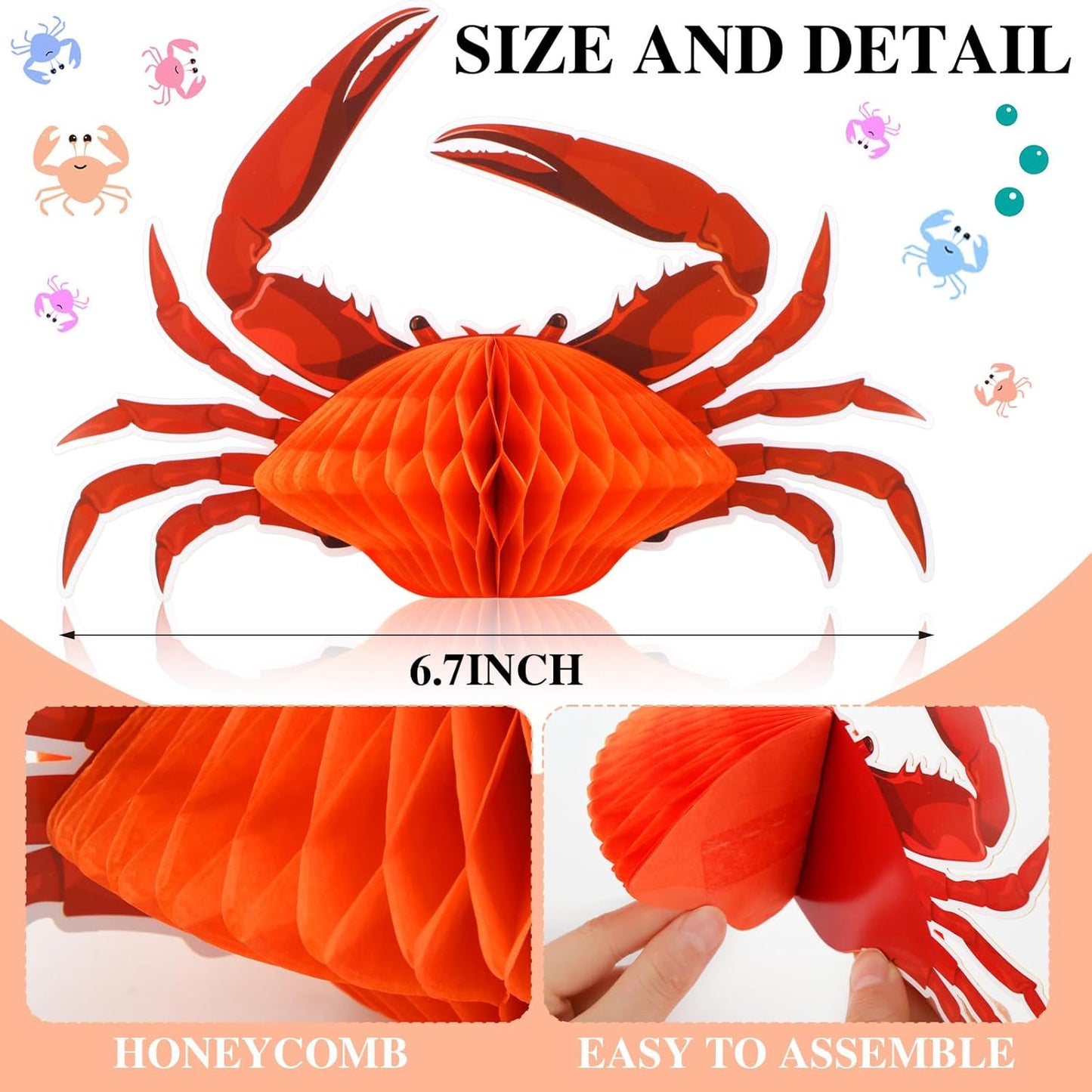 Jetec 6 Pcs Tissue Crab Lobster Honeycomb Centerpiece Hanging Crab Lobster Party Decorations Table Decor for Summer Sea Animal Beach Birthday Party Supplies(Crab)