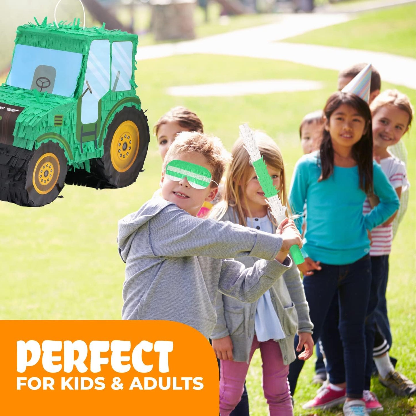 Tractor Pinata Bundle with a Blindfold and Bat(15.8 x 6.7 x 12 Inches), Kids Excavator Pinata for Construction Birthday Parties, Boys Birthday Party Supplies