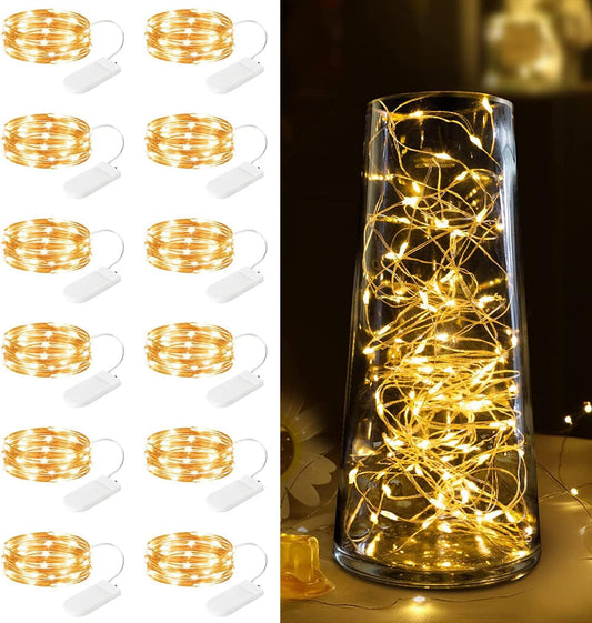 Minetom 12 Pack Fairy Lights Battery Operated -7ft 20 LED Silver Wire String Lights, Waterproof Mini Firefly Lights for DIY, Wedding, Mason Jars, Crafts, Christmas Garlands, Party Decor